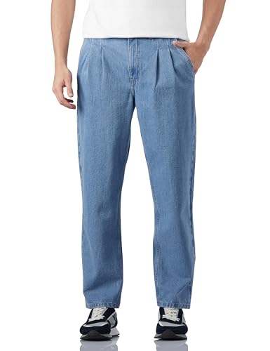 Image of Amazon Brand - Symbol Men's Pleated Baggy Fit Cotton Jeans | Mid Rise | Loose & Relaxed | Oversized Jeans Pant