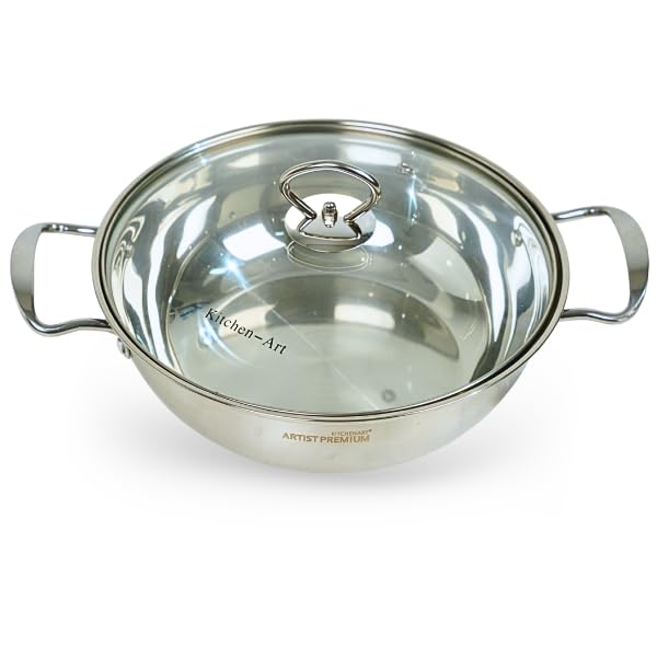Stainless Steel Pan with Lid - Light Thin Deep Saute Pan with Lid - Rapid Heating Stainless Steel
