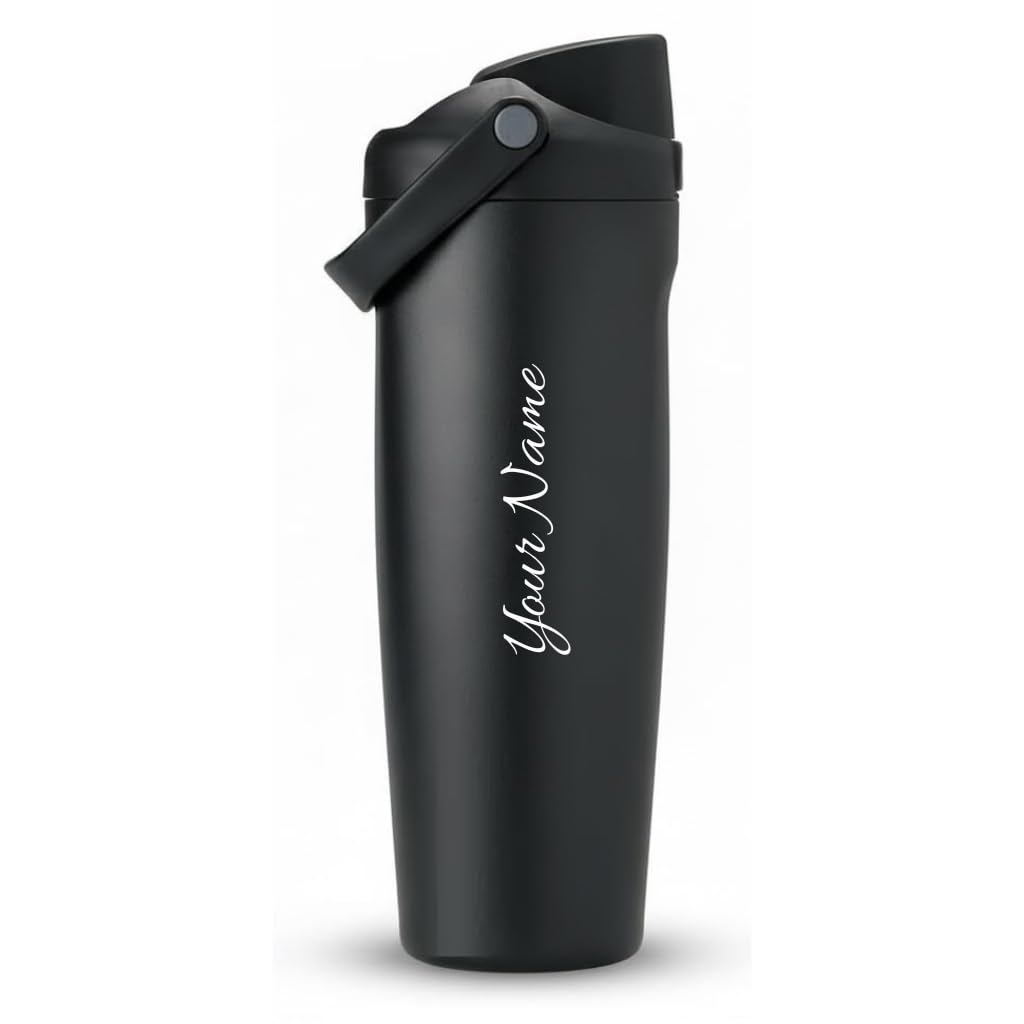 COMFYPOTFreeSip Sway 900ml Stainless Steel Water Tumbler with Two-Way Spout & Straw, Bucket Handle, Leak-Proof BPA-Free Sports & Travel Sipper for School, Gym & Outdoor (Cust/Matte Black)