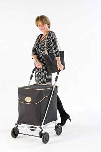 Sholley® 'The Westminster Classic' Folding Shopping Trolley, Grocery Cart with Four Fixed Wheels, in Classic Black with Sand Piping. Regular height for 5'4" and over