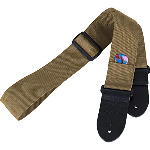 Protec Guitar Strap With Pick Pocket & Leather Ends Abdominal Support (POLYSTTX),Tan