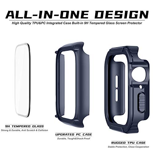 Recoppa for Rugged Apple Watch Case 38mm Series 3/2/1 with Screen Protector, Durable Military Grade Quattro Pro Series Drop-Proof Protective Cover Full Coverage Bumper for Men iWatch(Blue) by Recoppa - Image 2
