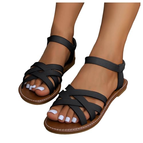 Womens Flat Sandals Summer Fashion Ankle Strap Bohemian Beach Sandals Roman Casual Open Toe Strappy Flat Slippers2