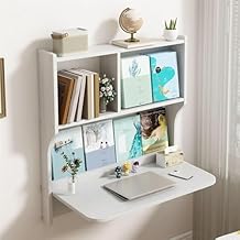 Wall Mounted Folding Table, Floating Desk for Wall with Storage Shelves, Space Saving Wall Desk Fold Down for Home, Office, BedroomWhite