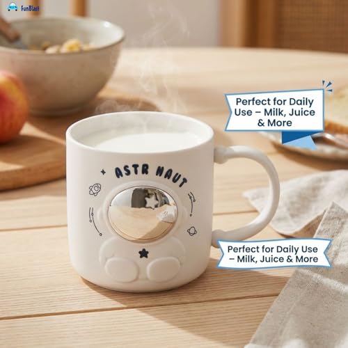 Image of FunBlast Space Milk Mug for Kids - 390 Ml; Unbreakable Mug for Kids, Milk Mugs for Kids Unbreakable - Milk Drinking Cup for Kids (White)