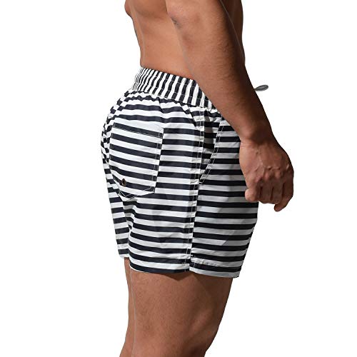 Men's Striped Board Shorts Beachwear Quick-Dry Nylon Loose Swimming Trunks2