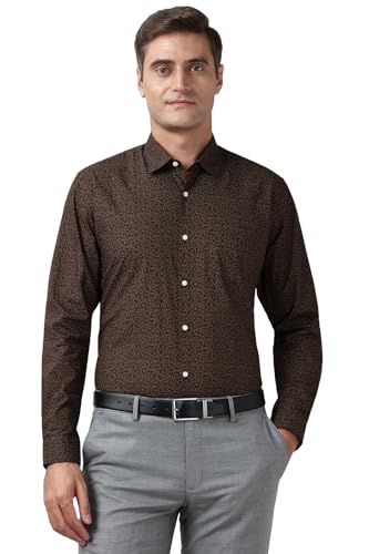 Image of Peter England Men's Printed Formal Shirt with Nature-Inspired Motifs - 100% Cotton, Full Sleeves, Regular Fit