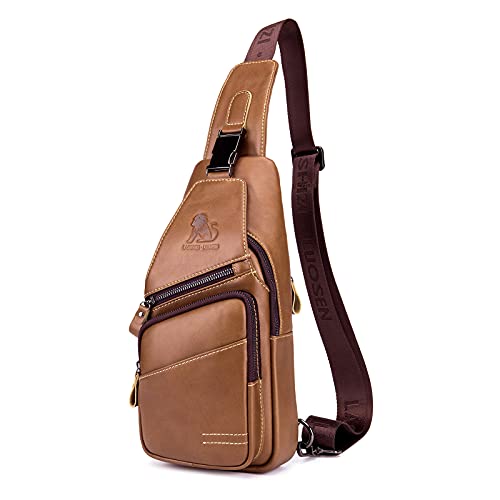 Sac de Poitrine en Cuir Pour Homme sac à Bandoulière Multifonctionnel Rétro Sports Loisirs Voyage Randonnée Mode Imperméable sac Crossbody Cover