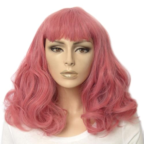 Perruque rose poudré haute qualité frange courte vintage Paloma - 4