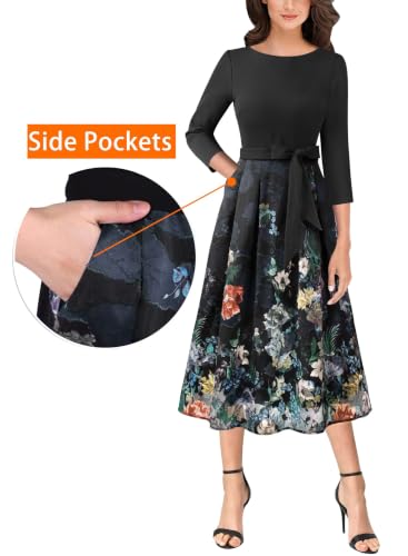Image of VFSHOW Womens Work Business Casual Church Pockets Belted A-Line Midi Dress