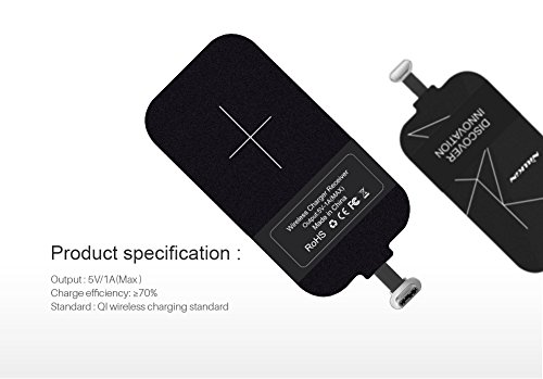 Image of Nillkin Magic Tag Qi Wireless Charger Receiver Chip for USB Type-C Small Cellphones Like Google Pixel /Nexus 6P (Type-C Short Version), Black