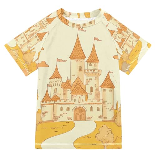 Jucciaco Boys Swimsuit Castle King Orange Sunscreen Kids Sun Rashguard Short Sleeve T-Shirts Swimwear Sets UPF 50+