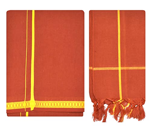 Image of TUNI MANI Men's Polycotton Temple Wear Dhoti with Angavastharam Towel