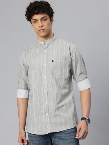 Image of Majestic Man Men's Pure Cotton Mandarin Collar Slim Fit Casual Shirt