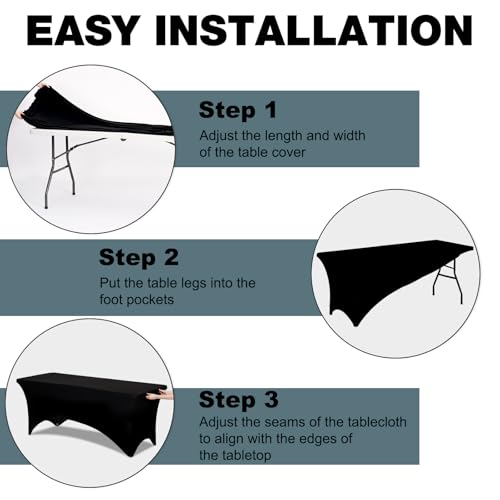 Trlyc 2 Pack 6FT Spandex Table Cloth - 72 x 30 Inch Rectangular Stretch Tablecloth, Wrinkle Resistant Scretch Table Cover for Wedding, Party, Banquet, Picnic, Outdoor Decoration (2Pcs,Black) - Image 6