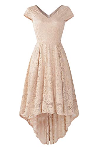 ALINGNA Women's V-Neck Floral Lace Hi-Low Bridesmaid Dress Cocktail Sexy Formal Swing Dress apricot/2XL ALINGNA Women's V-Neck Floral Lace Hi-Low Bridesmaid Dress Cocktail Sexy Formal Swing Dress apricot/2XL