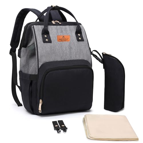 Motherly Crown Combo Melange Fabric Diaper Bag for Mothers for Travel With Warranty | Spacious Diaper Bags for Mom | baby bag for mother travel | Maternity Bags for Mother and Baby - Black And Grey