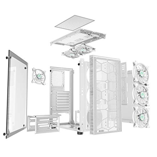 MUSETEX Mesh ATX Mid-Tower Computer Gaming Case with 6 PCS × 120mm LED ARGB Fans USB 3.0 Port Mesh Front Panel & Tempered Glass PC Chassis(G05MN6-BW)