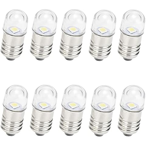GutReise AC/DC E10 Bulbs, 10pcs 12 Volt Warm White E10 Replacement Bulbs Miniature Screw LED Lamps 0.5Watts 65Lm (12 Volt, Warm White) Cover