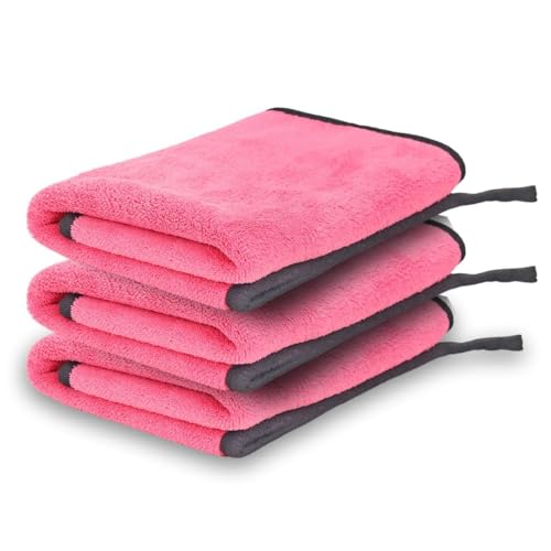 Image of Btag Microfiber Cleaning Cloth, 30x40 cms 600 GSM | Highly Absorbent,Lint and Streak Free, Multi-Purpose Wash Cloth for Kitchen,Car,Window,Stainless Steel,Silverwear (Pink 30x40cms) Pack of 3