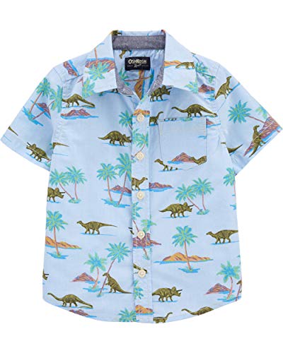 OshKosh B'Gosh boys Woven Buttonfront Button Down Shirt, Dino Print, 4T US