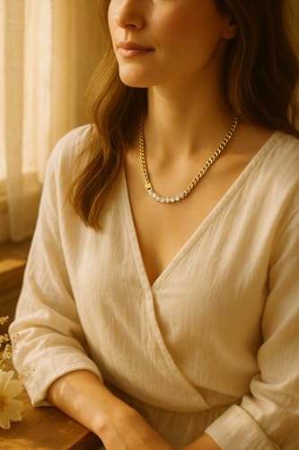 Whispering Meadows Eliana Jane Collection – 18K Gold Plated Tennis Necklace for Women, Waterproof Non-Tarnish Zircon Chain with Signature MM Padlock Clasp, Adjustable Luxury Jewelry Gift2