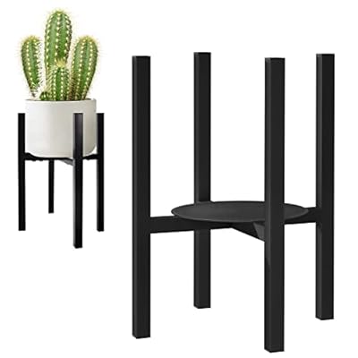 CADANI Metal Adjustable Plant Stand, Mid-Century Plant Stand, Flower Pot Stand with Trays to Fit Different Sized Pots, Heavy Duty Plant Holder Rack for Home Indoor and Outdoor, Black