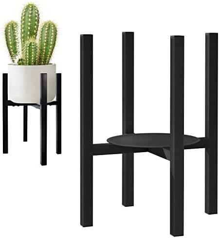 CADANI Metal Adjustable Plant Stand, Mid-Century Plant Stand, Flower Pot Stand with Trays to Fit Different Sized Pots, Heavy Duty Plant Holder Rack for Home Indoor and Outdoor, Black