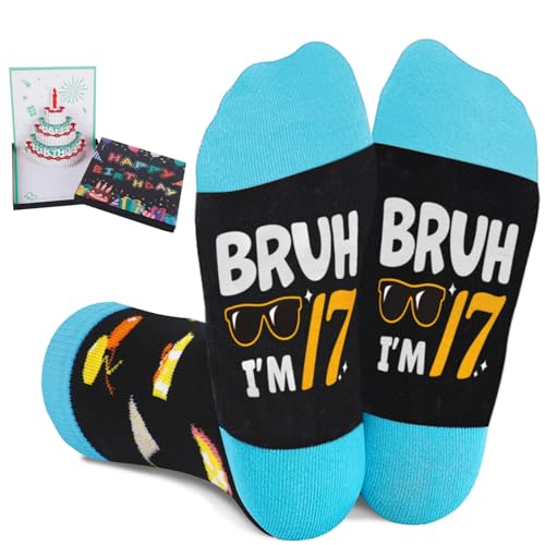Juesly 17 Year Old Birthday Gifts for Boys - Socks for Boys with Pop Up Birthday Card Presents for 17 Year Old
