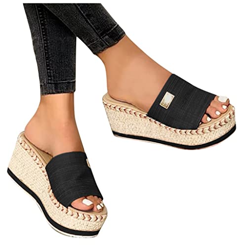 pvucpot Sandales Compensees Femme Confortable Mules Été Sabots Plateforme Talon Haut Des Sandales Bout Ouvert Chaussures Cheville Vintage Pantoufles Vacances Sandale Femme Talon Compensé Plate-Forme