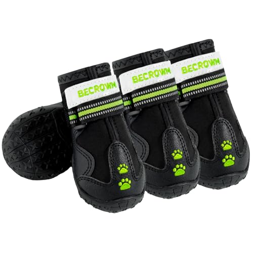 BECROWM Dog Shoes&Dog Boots for Small,Medium,Large Dogs,Waterproof Non-Slip Shoes for Winter&Hiking,Adjustable Paw Protection, for Dogs(#6(Width 2.76inch) for 55-66 lbs)