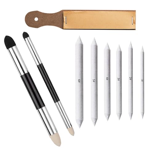 LINTRA Difuminadores para Dibujo, 9 Piezas Herramientas de Dibujo de Bocetos, Doble Punta Difuminos de Papel Set, Tamaño Mixto, Tablero de Lija con Lápiz, para Dibujar, Arte, Principiantes