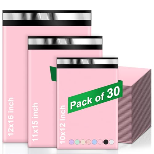 Oududianzi Poly Mailers Multi Size Pack, 30Pack Pink Shipping Bags, Packaging Bags, Self-Seal Polymailers, Mailers Poly Bags, Assorted Shipping Envelopes for Small Business (10x12, 11x15, 12.5x16)