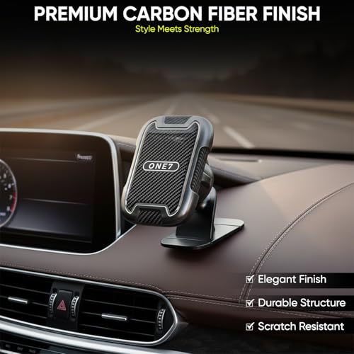 Image of ONE 7 Magnetic Car Phone Holder for Dashboard | Strong Magnetic Mobile Mount | 360 Rotating Car Phone Stand | One Hand Operation | Universal Smartphone Holder | Carbon Fiber Finish | ON ST-34