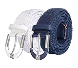 [2 Pack] Mio Marino Stretch Belts for Men - Golf belt & Jean Elastic Belt - Gift Box- Navy/White - Large (40-44