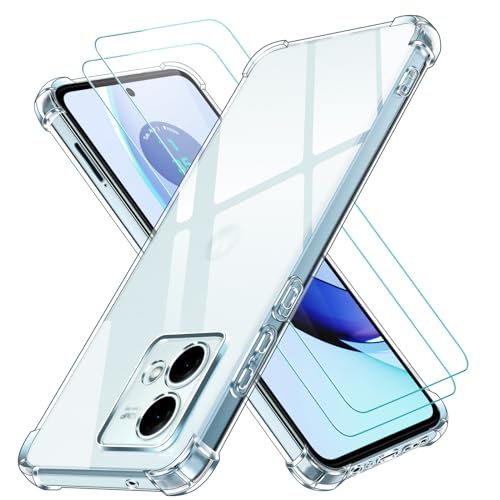 ivoler 3 in 1 Funda para Motorola Moto G84 5G con 2 Piezas Cristal Templado, Transparente Carcasa Protectora Antigolpes Case, Suave TPU Silicona Anti-Choques Caso