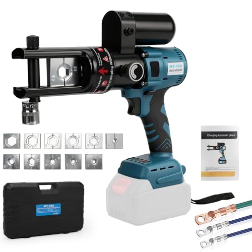 Crimpadora Hidráulica Compatible con Makita 18V, Alicates de Prensa Eléctricos para Cobre 16-300 mm²/Aluminio 10-240 mm², Terminales de Cable, Crimpado Continuo para Cables (Sin Batería y Cargador)