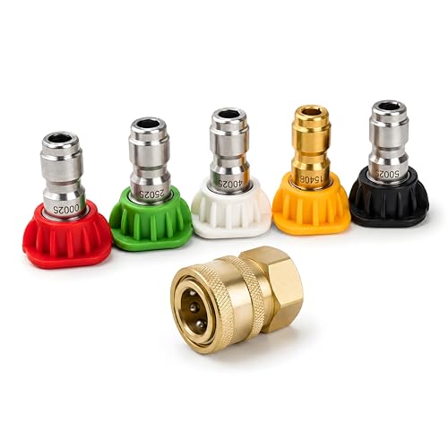 Image of AD-AC150 5-Piece 1 /4-Inch Quick Connect Universal Pressure Washer Degree Nozzle Tips (0, 15, 25, 40, 65) With 1 /4-Inch Quick Connector, 4500 PSI, Suitable for All High Pressure Car Washers