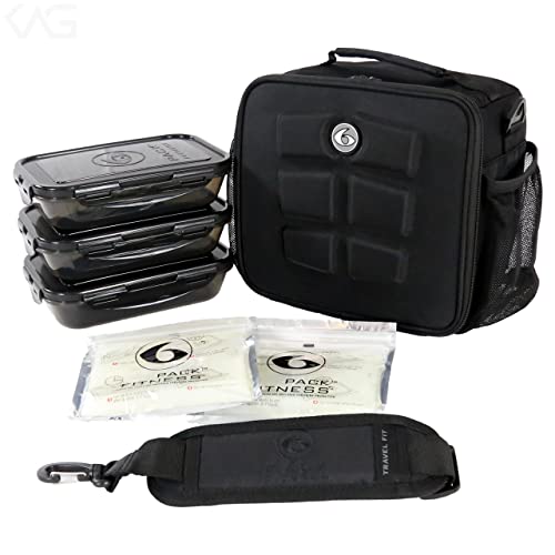 Innovator Cube Meal Prep Lunch Bag With 3 Bpa-Free, Reusable, Microwavable, Freezer Safe, Portion-Controlled Containers, Lunch Box With Storage Pockets (Black) #TOP1