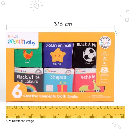 Image of Intellibaby 6-Book Set-Soft Sensory Cloth Books for Babies,Crinkle Sound&Washable,Early Learning Themes- Shapes, Vehicles & Animals,Black & White Patterns for Visual Growth,Non-Toxic,Gift for 0+Months