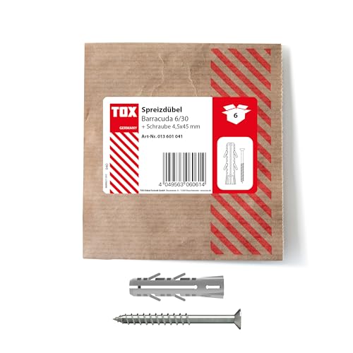 TOX Taco de expansión Barracuda 6x30 mm + tornillo, taco con valores de sujeción muy elevados para piedra maciza y hormigón, 6 unidades en embalaje de papel resellable y ecológico, 013601041