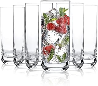 [6-Pack, 395ml] DESIGNMASTER - Premium Highball Glasses, Heavy Base Tall Bar Glass, Drinking Glasses for Water, Juice, Beer, and Cocktail.