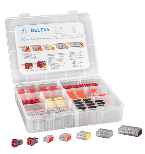 BELEKS 125pc Compact Splicing Wire Connector Assortment with Case，Includes(30x) P01-22,(25x) P01-32,(10x) P01-42,(15x) P01-52,(10x) P01-82,(15x) P01-i2,(20x) P01-i4