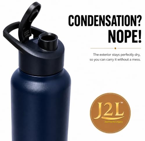 Image of J2L Stainless Steel Water Bottle 1 Litre | 1000 ML Steel Water Bottle | Leakproof Water Bottle for Adults, Office, School & Gym | Durable Reusable Water Bottle | Steel Water Bottle Navy Blue