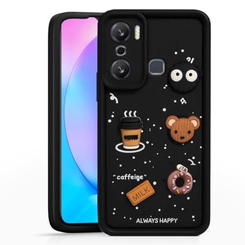 Image of Bintage Cute Fun Ball | Taddy Cartoon 3D Smiley Coffee Cup | Milk Donut | Full Protection Rubber Back Cover Compatible for Infinix X6825 / HOT 20 Play - Black