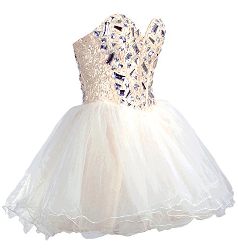 FairOnly Kristall Kurz Prinzessin Abendkleid Cocktailkleider XS1 (XXL, Champagner) Cover