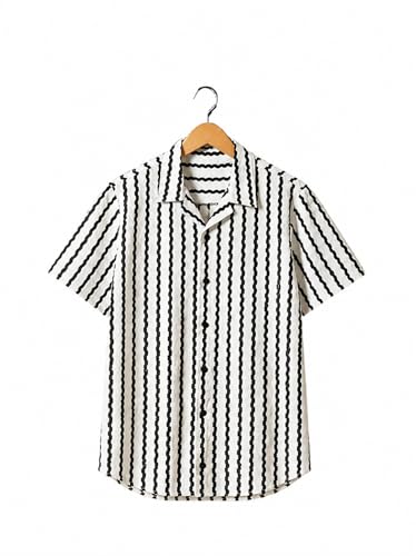 Image of Men's Striped Shirt, Short Sleeve, Slim Fit, Cotton Blend, Button Down Collar, Casual Wear