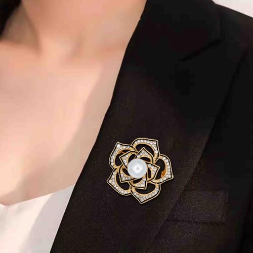 Image of Gold Crystal Flower Wreath Brooches for Womne Elegant Rhinestone Pearl Floral Brooch Pins Fashion Jewelry Brooch pin Accessories for Women Gift