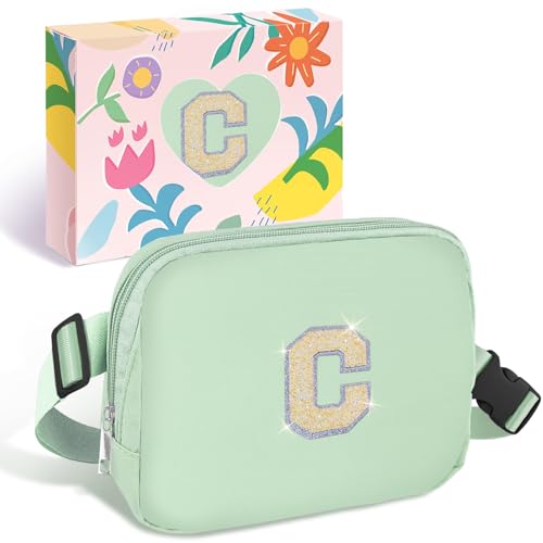 Image of COSHAYSOO Green Belt Bag Crossbody Initial Fanny Waist Pack Small Glitter Stylish Cross Body Purse for Teenager Girls Niece Stepdaughter Trending Birthday Christmas Gift from Aunt Stepmom Letter C