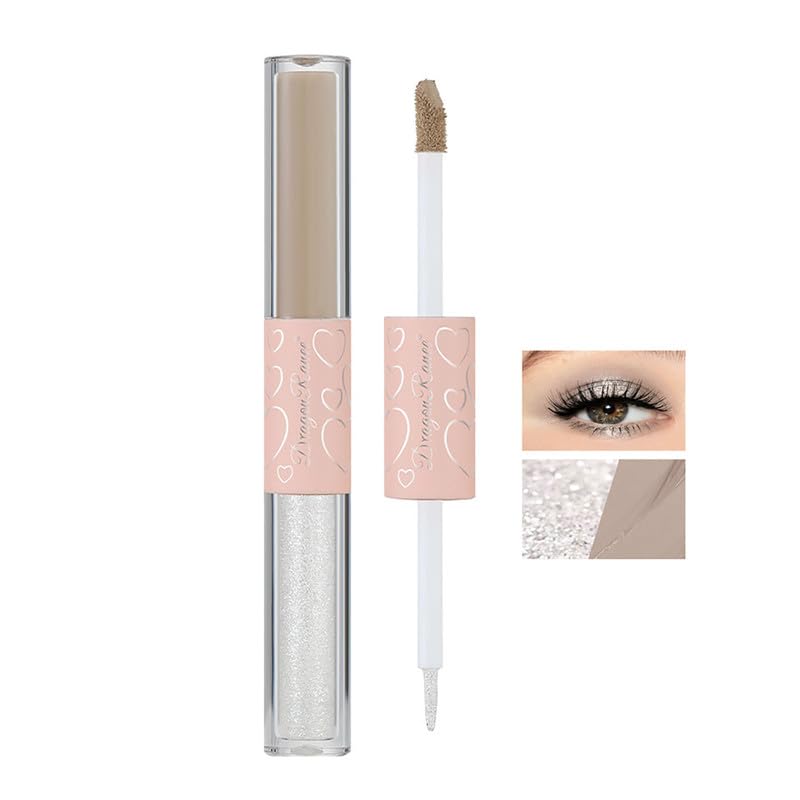 Double Headed Glitter Eyeshadow Liquid, Silver Liquid Eyeliner, Shimmer Sparkle Glow Light, Shiny Long Lasting Waterproof Eye Shadow, Pigments Gloss Sparkling, Nude + Bright Eyeshadow Primer (01)